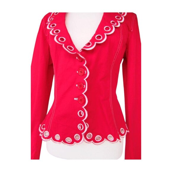 Moschino Red Cotton Scalloped Blazer Jacket - Picture 4 of 8